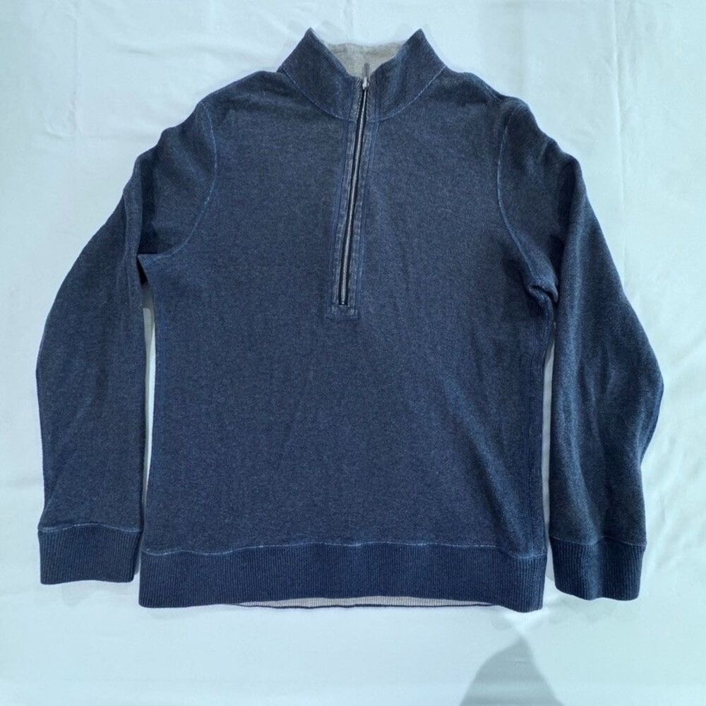 Tommy Bahama Reversible Sweater Men M Blue/Tan Half Zip Flip Side Pullover